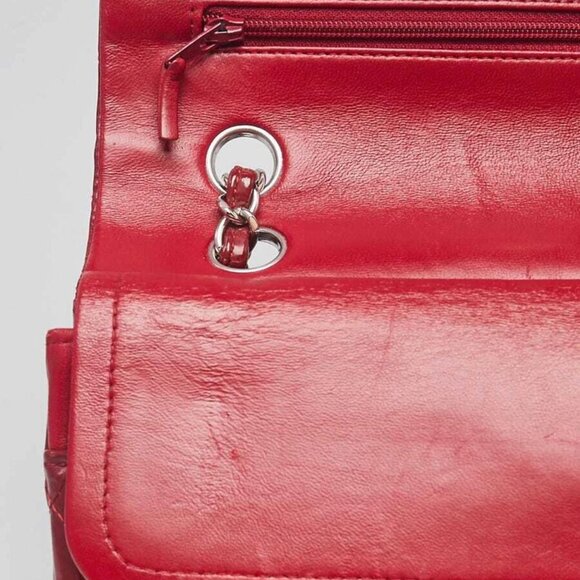 Chanel Red Quilted Patent Leather Classic Medium Double Flap Bag - Picture 6 of 12